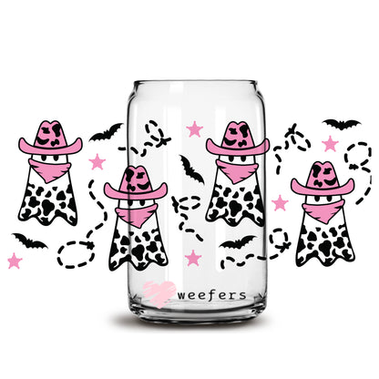 Pink Cowboy Ghosts 16oz Libbey Glass Can UV DTF or Sublimation Wrap - Decal - Weefers