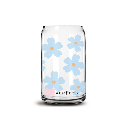 Baby Blue Daisies 16oz Libbey Glass Can UV DTF or Sublimation Wrap - Decal - Weefers