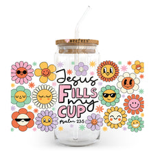 Load image into Gallery viewer, Jesus Fills My Cup 20oz Libbey Glass Can, 34oz Hip Sip, 40oz Tumbler UVDTF or Sublimation Decal Transfer
