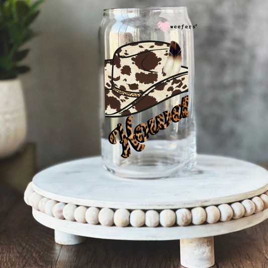 Howdy Brown Cow Print 16oz Libbey Glass Can UV DTF or Sublimation Cup Wrap - Decal Transfer - Weefers