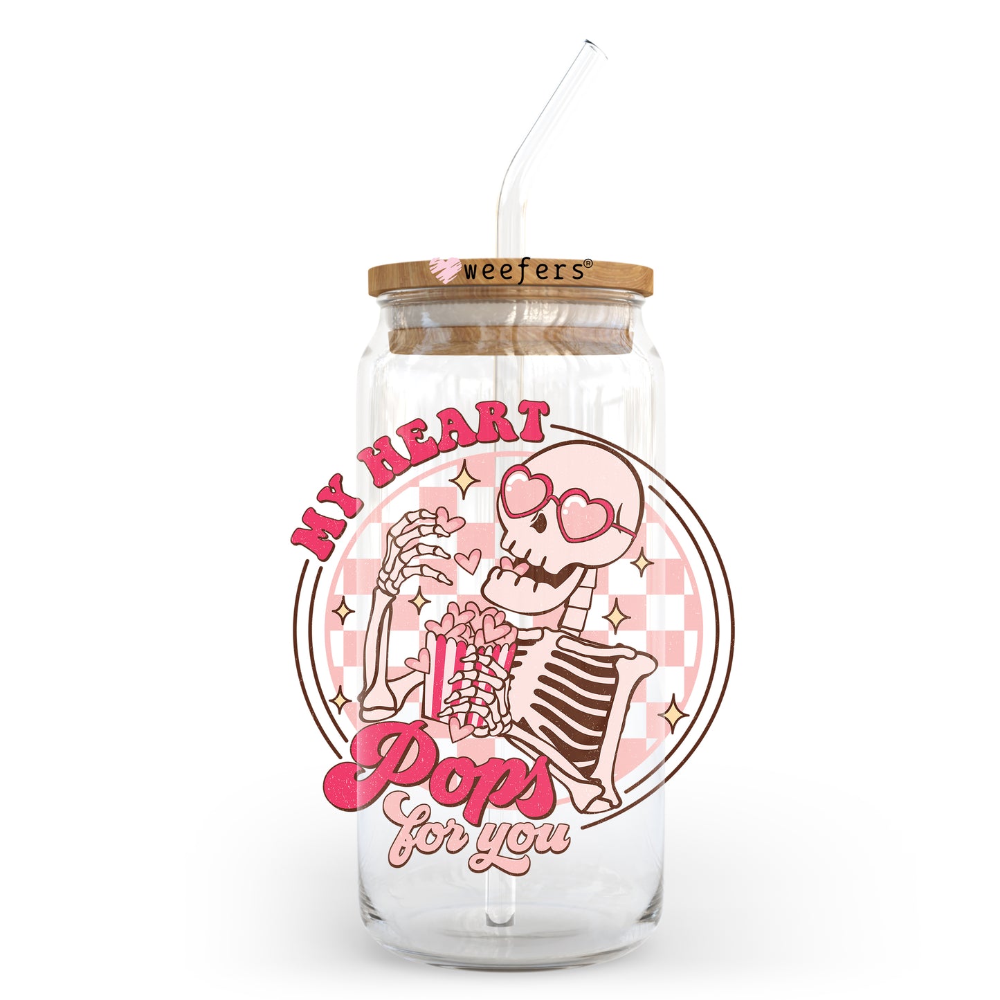 My Heart Pops for You Valentine's Day 20oz Libbey Glass Can UV DTF or Sublimation Wrap - Decal - Weefers