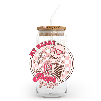 My Heart Pops for You Valentine's Day 20oz Libbey Glass Can UV DTF or Sublimation Wrap - Decal - Weefers