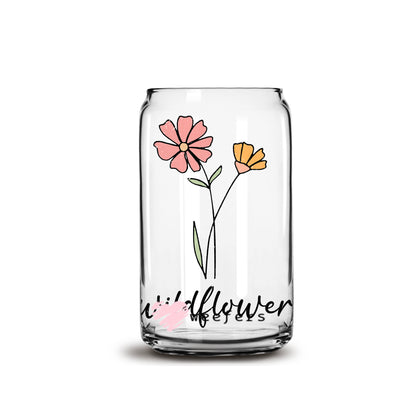 Wildflower 16oz Libbey Glass Can UV DTF or Sublimation Wrap - Decal - Weefers