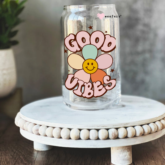 Retro Good Vibes 16oz Libbey Glass Can UV DTF or Sublimation Cup Wrap - Decal Transfer Weefers
