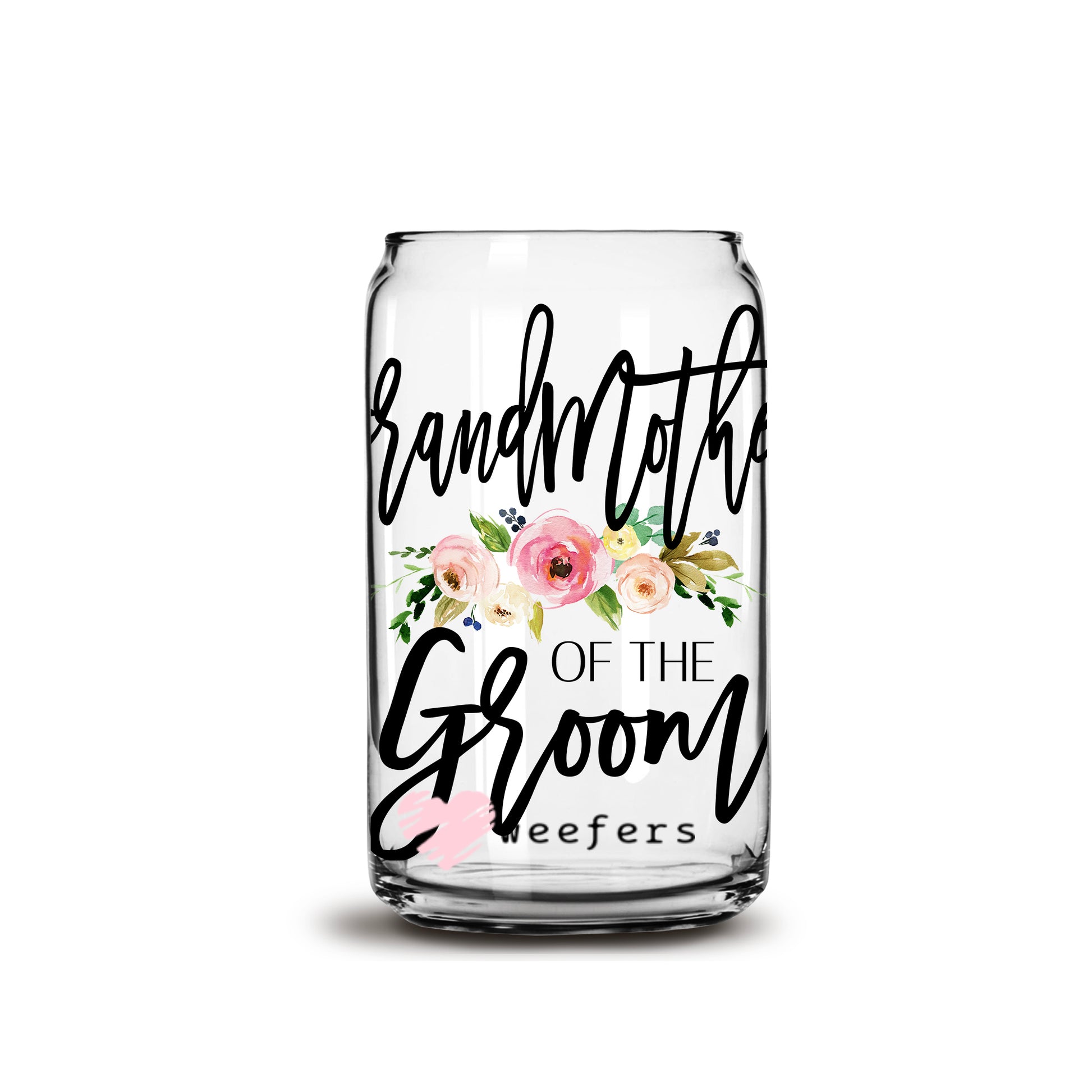 Grandmother of the Groom Blush Floral 16oz Libbey Glass Can UV DTF or Sublimation Wrap - Decal - Weefers