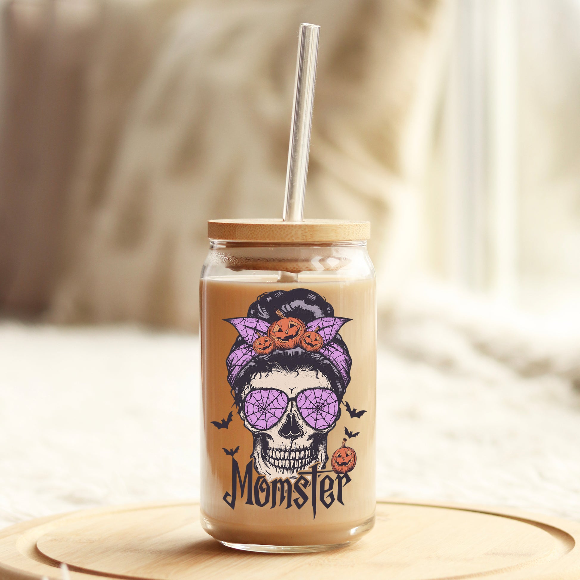 Momster Halloween 16oz Libbey Glass Can UV DTF or Sublimation Wrap - Decal - Weefers