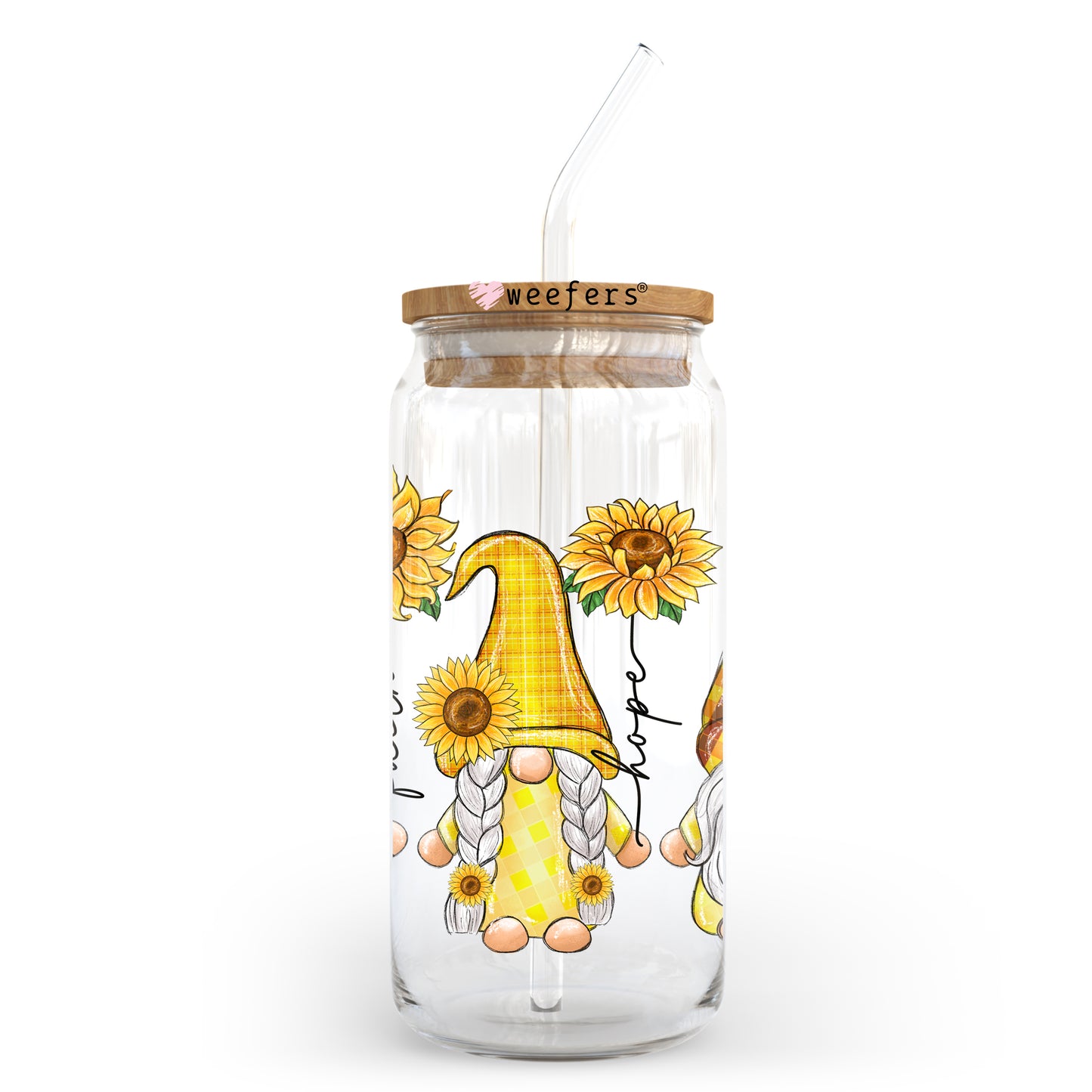 Yellow Faith Gnomes 20oz Libbey Glass Can UV DTF or Sublimation Wrap - Decal - Weefers