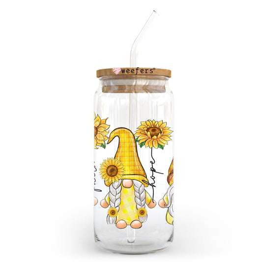 Yellow Faith Gnomes 20oz Libbey Glass Can UV DTF or Sublimation Wrap - Decal - Weefers