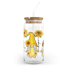 Load image into Gallery viewer, a glass jar with a straw in it with sunflowers on it
