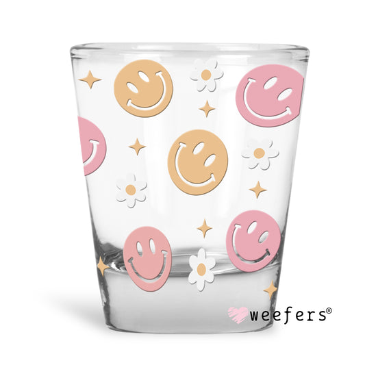 Retro Smile and Daisies Shot Glass Short UV DTF or Sublimation Wrap - Decal - Weefers