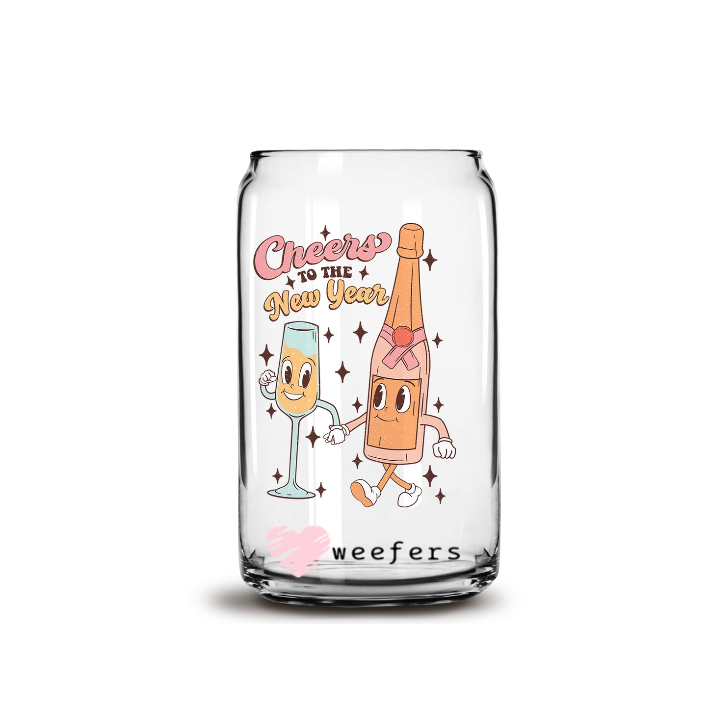 Retro Cheers to the New Year 16oz Libbey Glass Can UV DTF or Sublimation Cup Wrap - Decal Transfer - Weefers