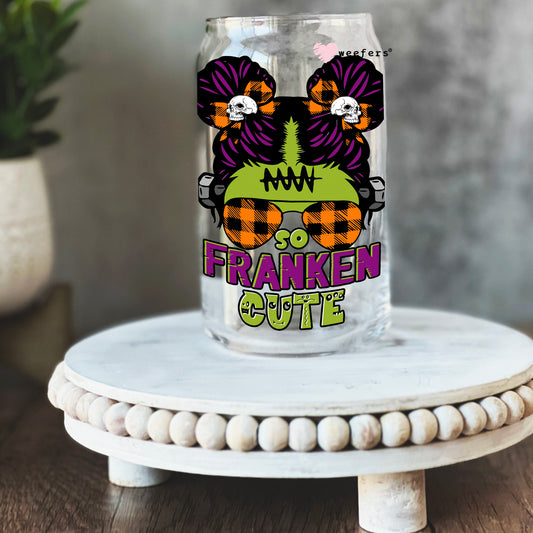 Franken Cute Girl Halloween 16oz Libbey Glass Can UV DTF or Sublimation Wrap - Decal - Weefers