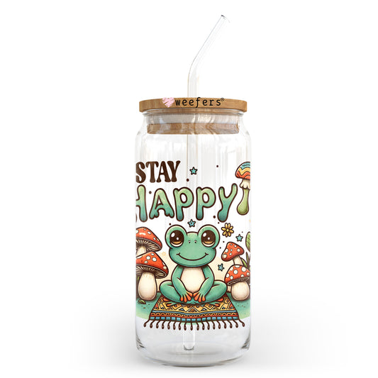 Stay Happy 20oz Libbey Glass Can UV DTF or Sublimation Wrap - Decal Transfer Weefers