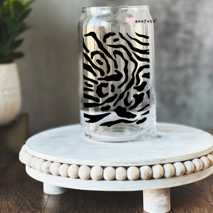 Black Zebra Print 16oz Libbey Glass Can UV DTF or Sublimation Cup Wrap - Decal Transfer - Weefers