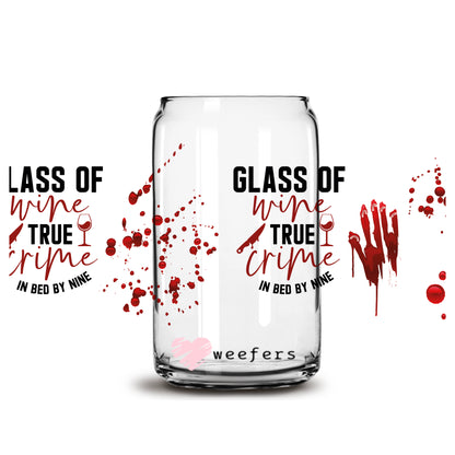 Glass of Wine True Crime 16oz Libbey Glass Can Cup UV DTF or Sublimation Wrap - Decal - Weefers