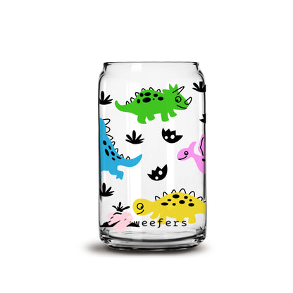 Playful Dinosaurs 16oz Libbey Glass Can UV DTF or Sublimation Wrap - Decal - Weefers