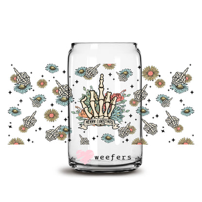 Merry Christmas Finger Skeleton 16oz Libbey Glass Can UV DTF or Sublimation Wrap - Decal - Weefers