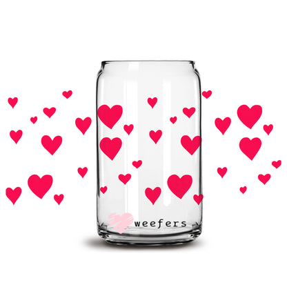 Valentine Red Hearts Libbey Glass Can Wrap UV DTF Sublimation Transfers - Weefers