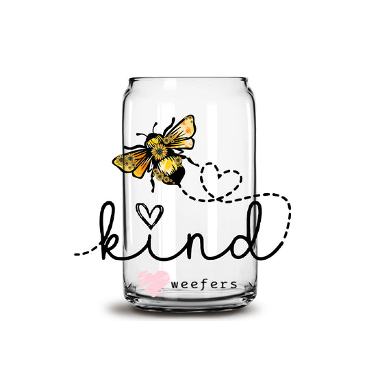 Be Kind 16oz Libbey Glass Can UV DTF or Sublimation Cup Wrap - Decal Transfer Weefers