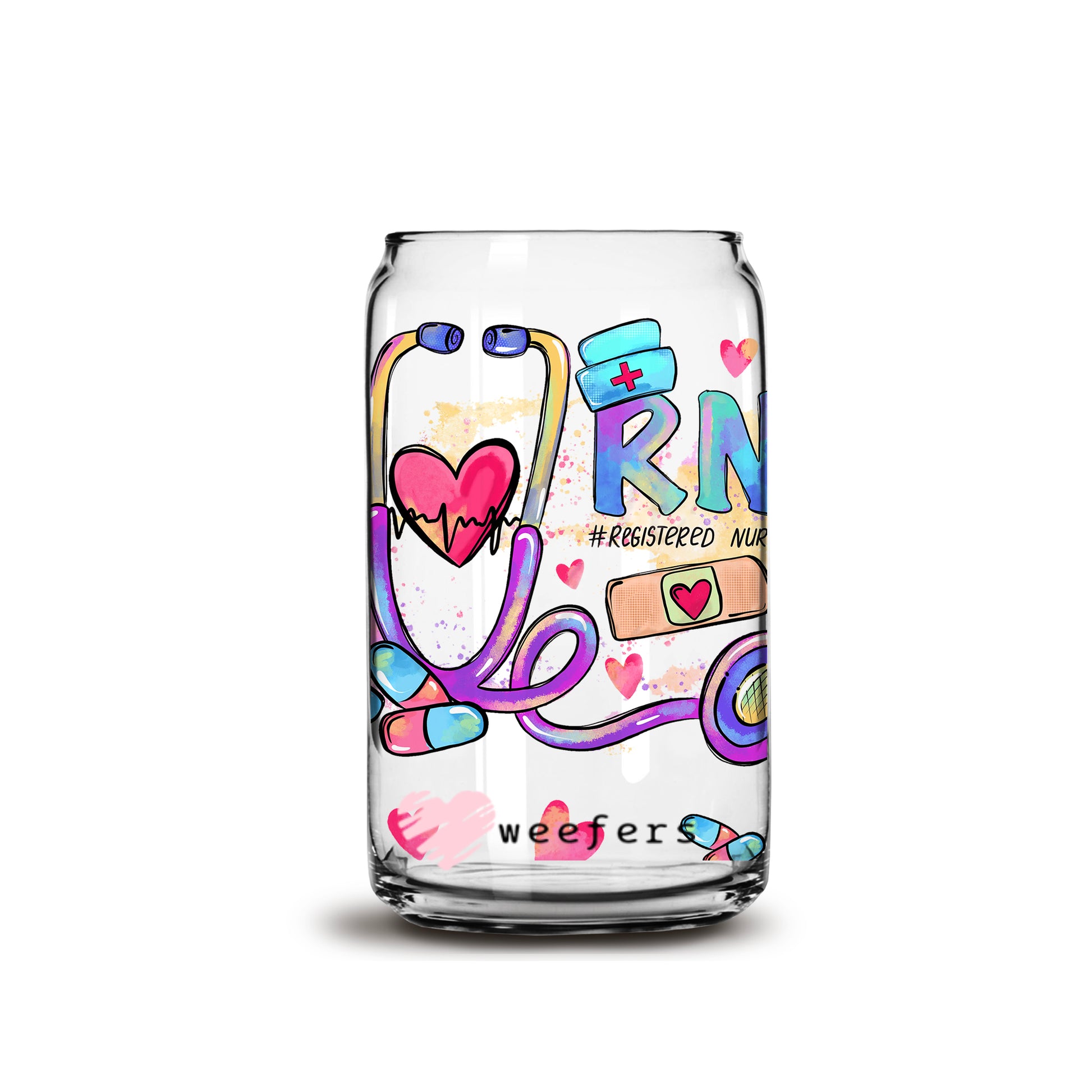 RN Nurse 16oz Libbey Glass Can UV DTF or Sublimation Wrap - Decal - Weefers