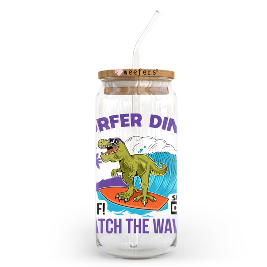 Surfer Dino 20oz Libbey Glass Can UV DTF or Sublimation Wrap - Decal Transfer - Weefers