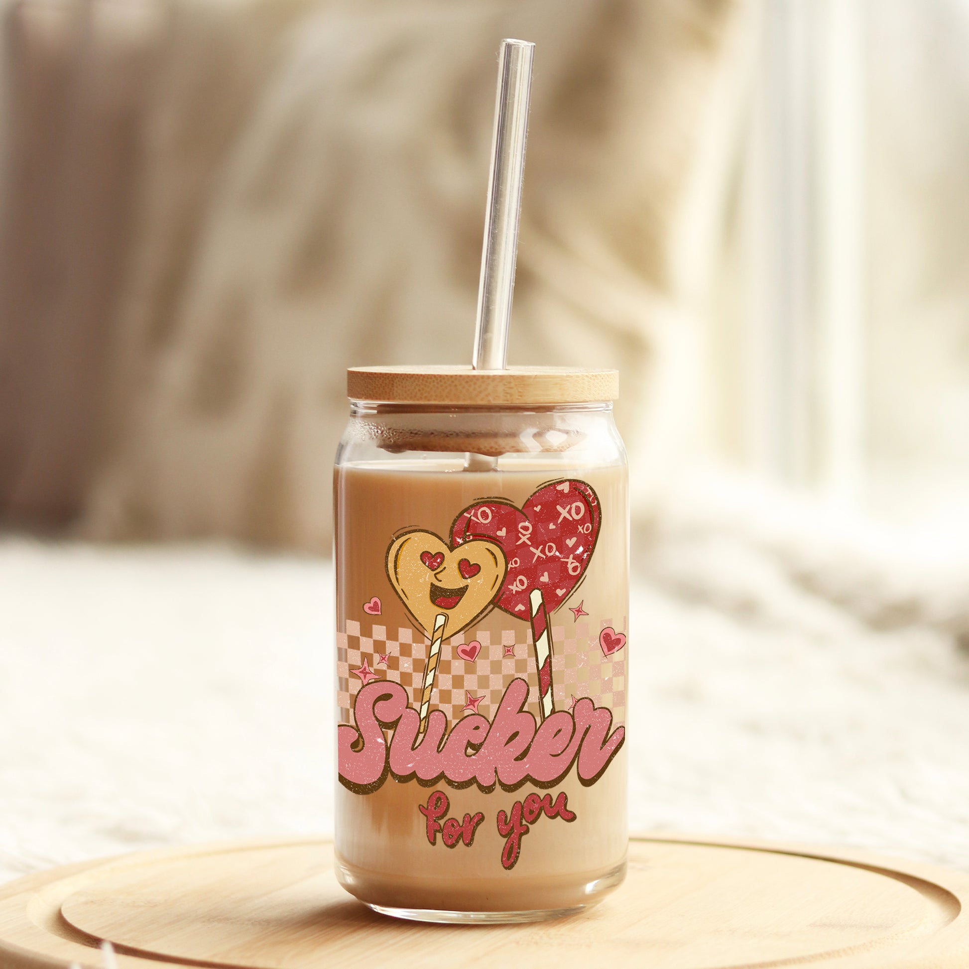 Sucker for You Valentine's Day 16oz Libbey Glass Can UV DTF or Sublimation Cup Wrap - Decal Transfer - Weefers