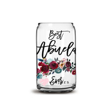 Load image into Gallery viewer, Best Abuela Ever Burgundy Floral 16oz Libbey Glass Can UV-DTF or Sublimation Wrap - Decal

