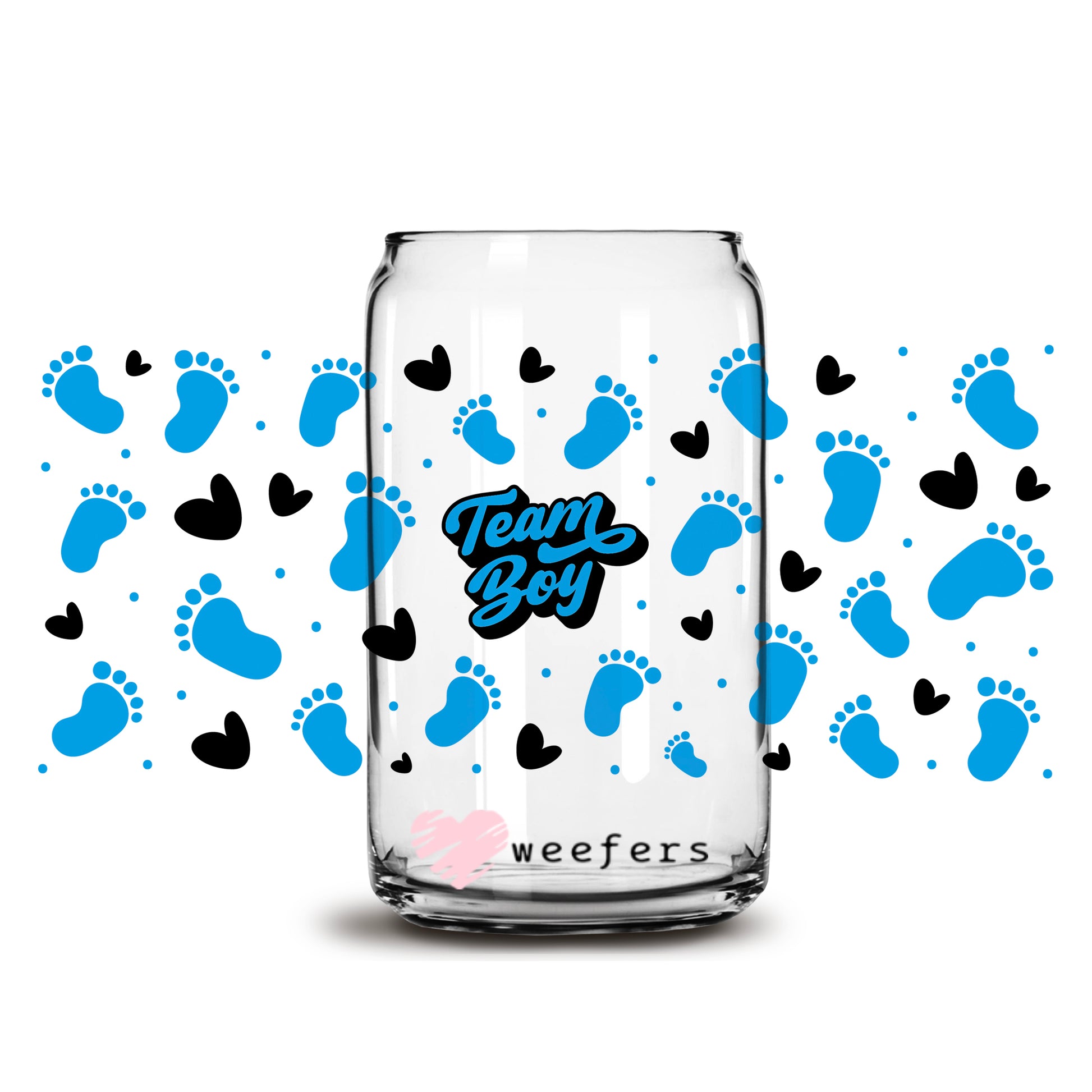 Team Blue Gender Reveal 16oz Libbey Glass Can UV DTF or Sublimation Wrap - Decal - Weefers