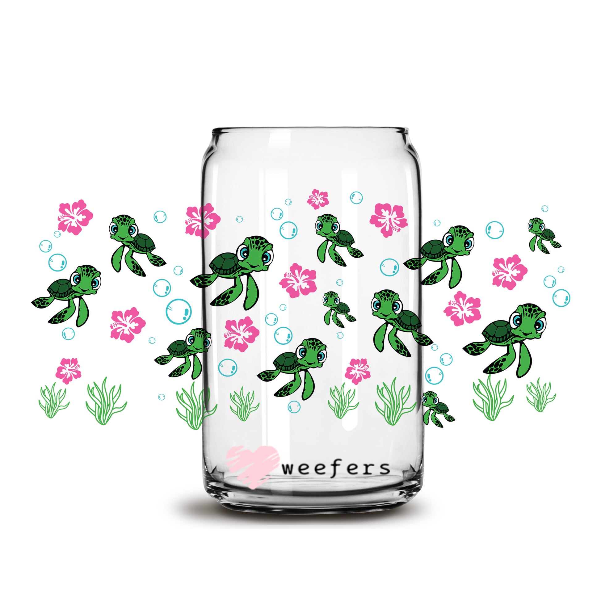 Turtles Turtles Turtles 16oz Libbey Glass Can UV DTF or Sublimation Cup Wrap - Decal Transfer - Weefers