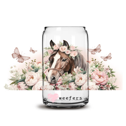 Floral Horse Lover 16oz Libbey Glass Can UV DTF or Sublimation Cup Wrap - Decal Transfer - Weefers