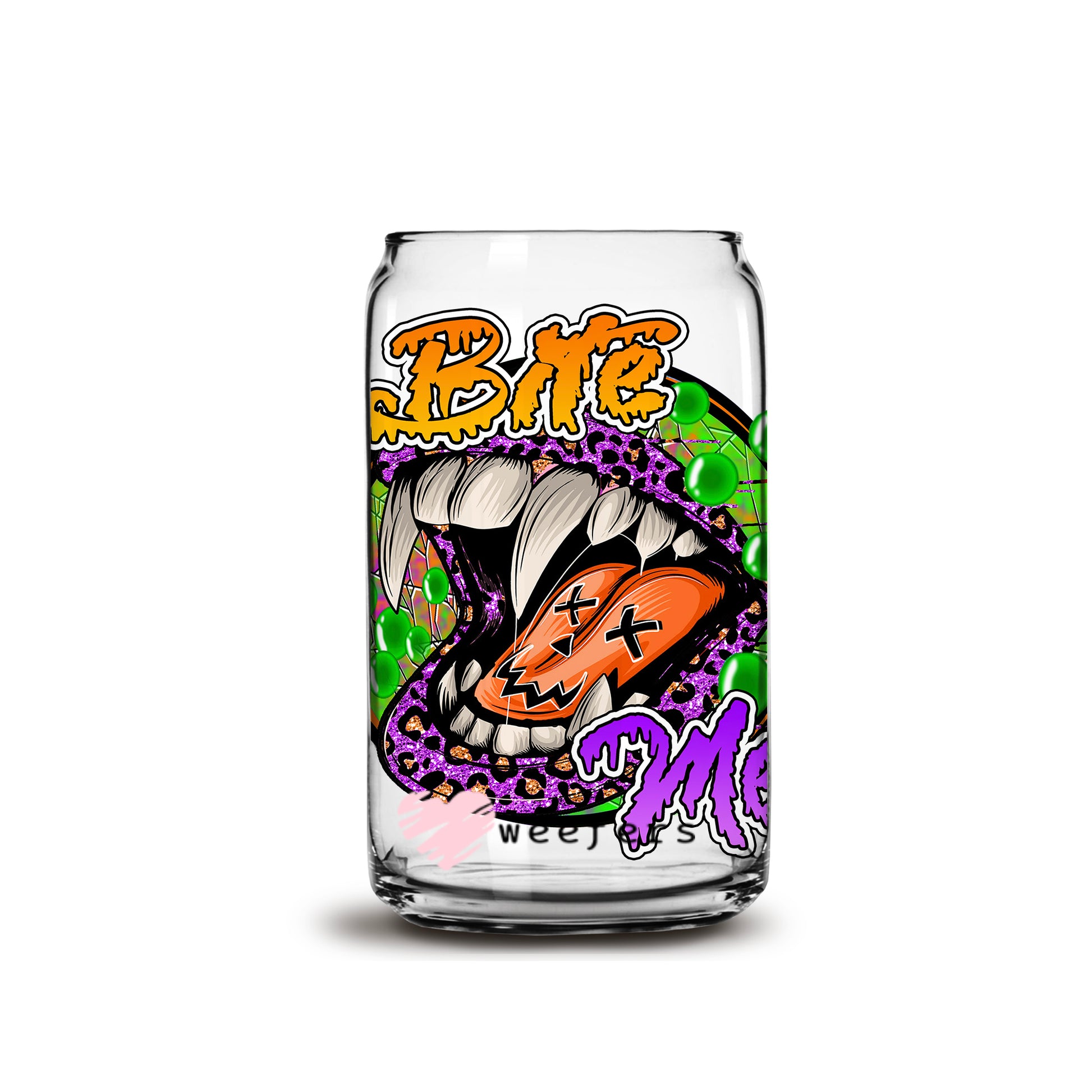 Bite Me Halloween 16oz Libbey Glass Can UV DTF or Sublimation Wrap - Decal - Weefers