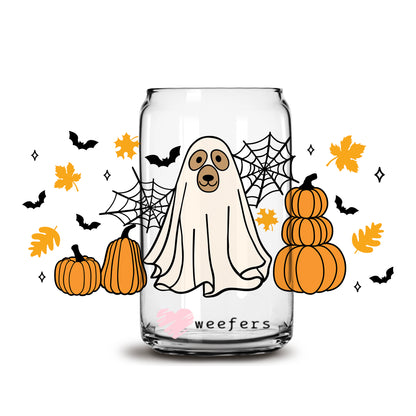 Ghost Dog Halloween 16oz Libbey Glass Can UV DTF or Sublimation Wrap - Decal - Weefers