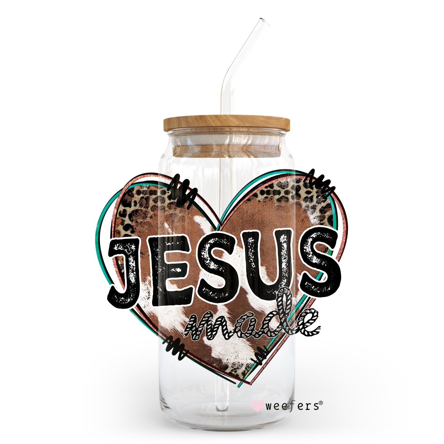 Jesus Made 20oz Libbey Glass Can, 34oz Hip Sip, 40oz Tumbler UV DTF or Sublimation Decal Transfer - Weefers