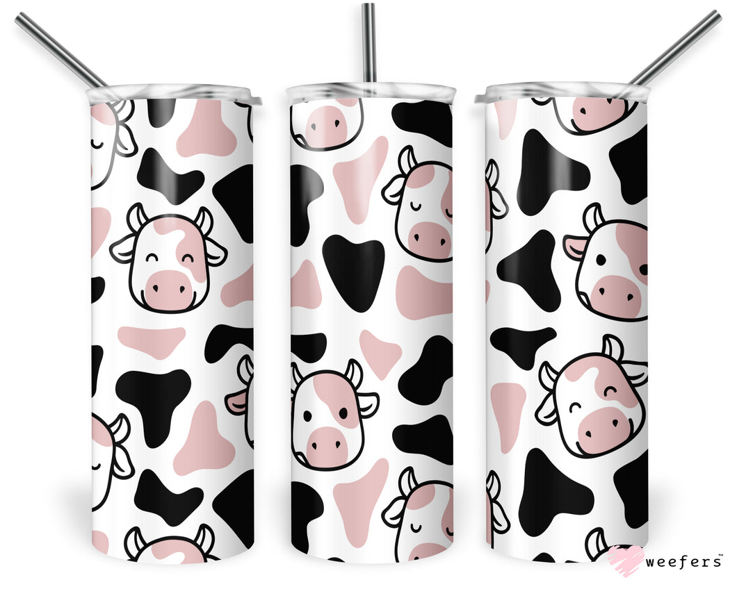 20oz Skinny Tumbler Wrap - Baby Pink Cow Print