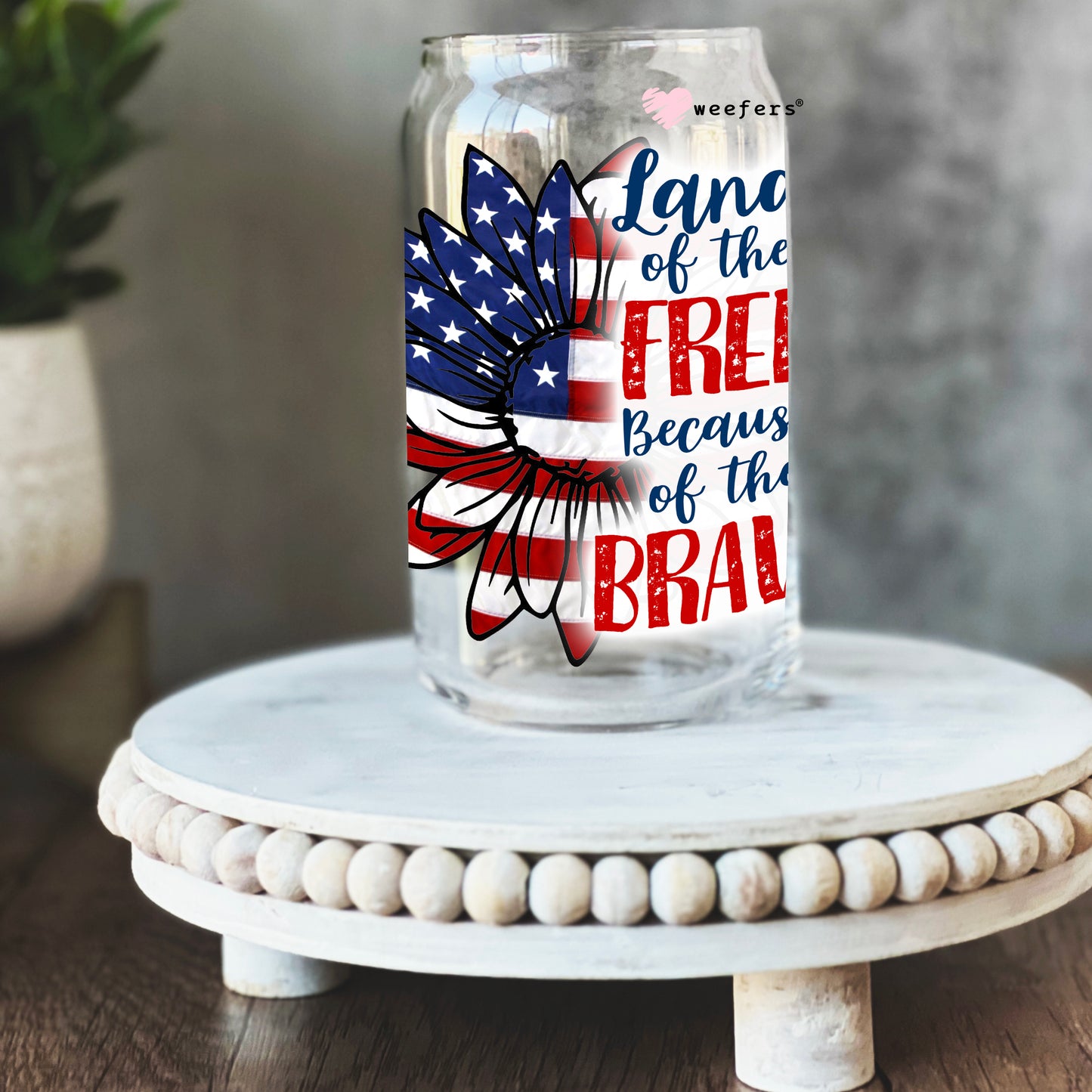 Land of the Free 16oz Libbey Glass Can UV DTF or Sublimation Wrap - Decal - Weefers