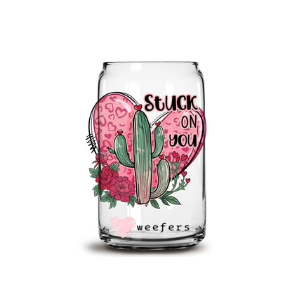 Stuck on You Country Valentine's Day 16oz Libbey Glass Can UV DTF or Sublimation Cup Wrap - Decal Transfer - Weefers