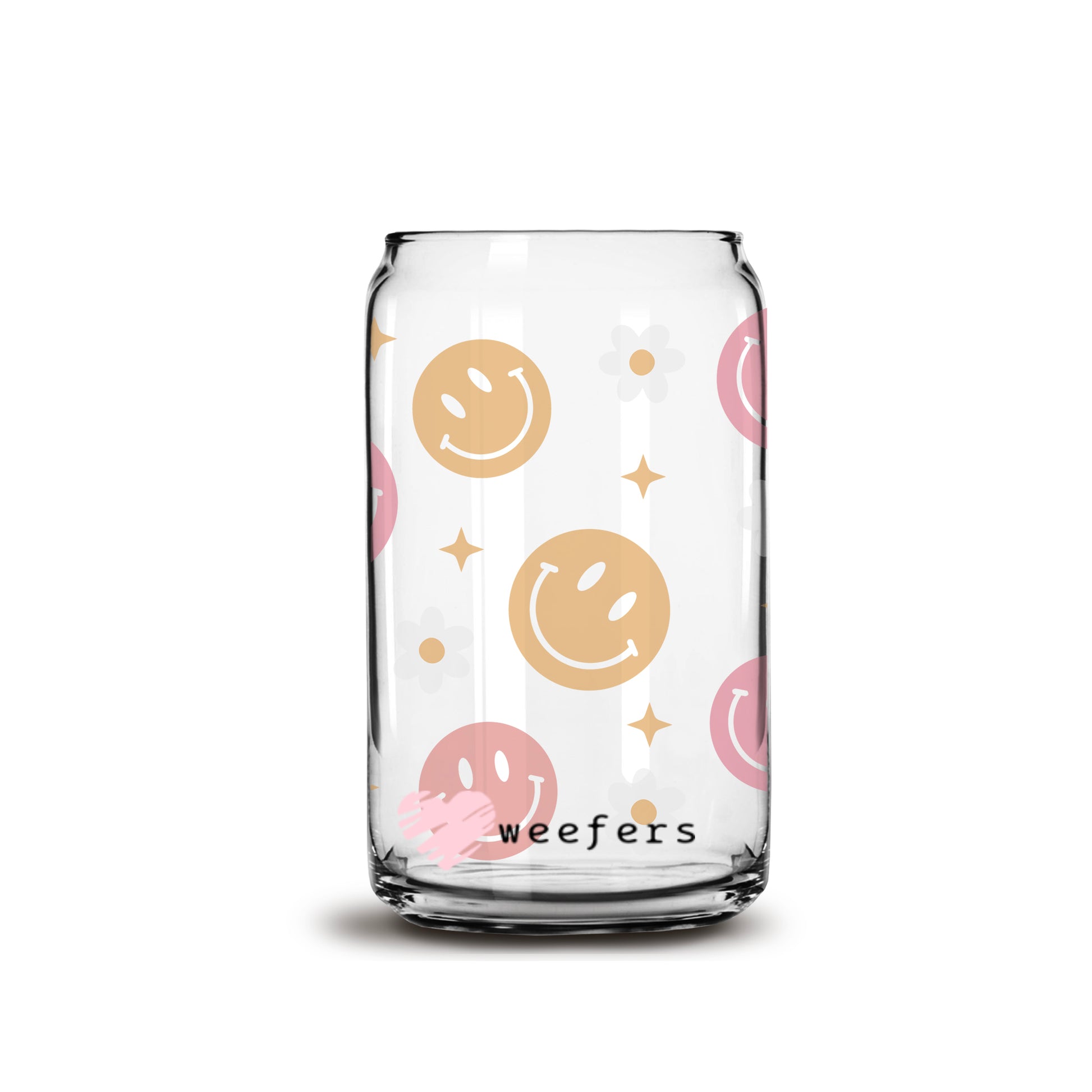 Retro Smile Face Daisies 16oz Libbey Glass Can UV DTF or Sublimation Wrap - Decal - Weefers