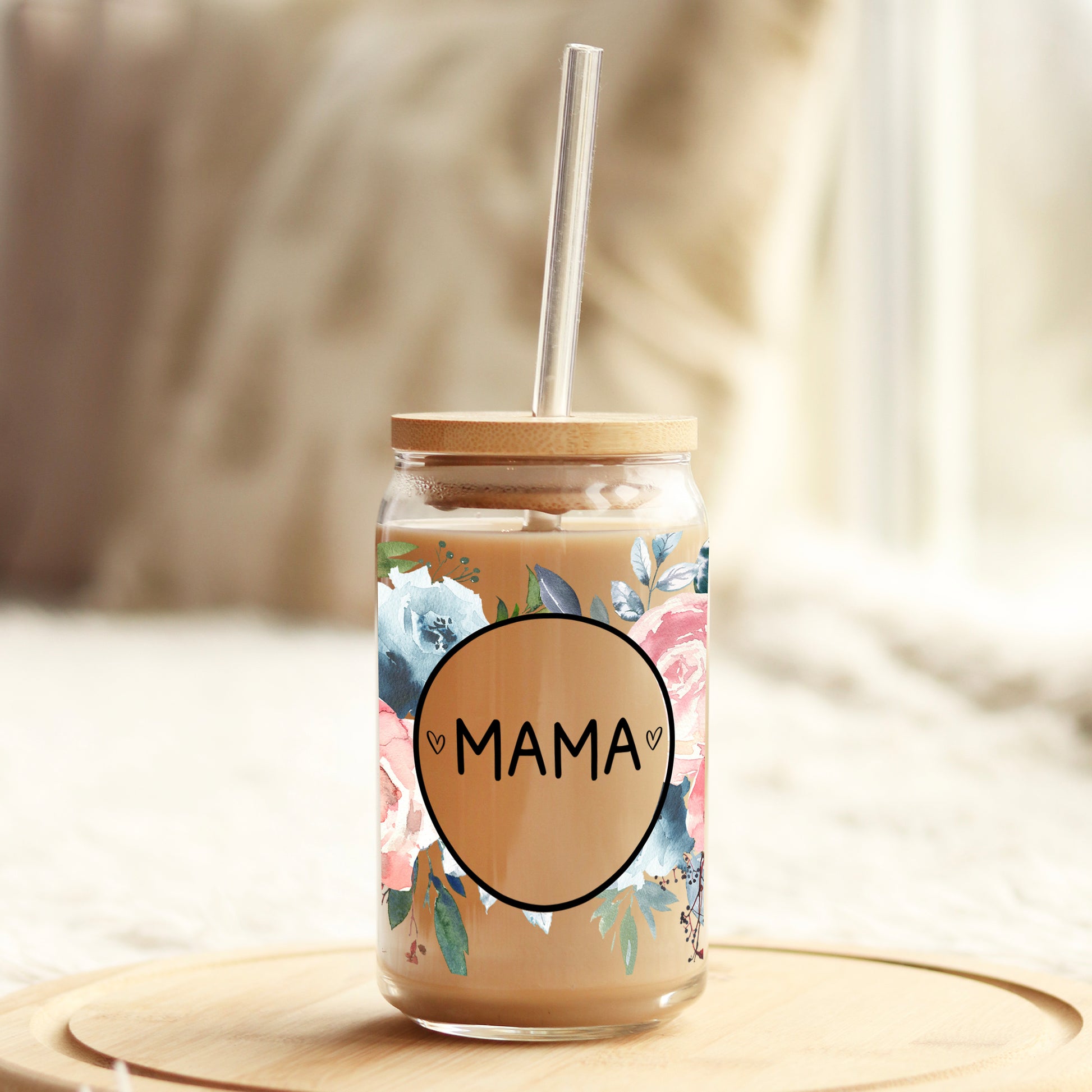 Mama Pinks and Blues Floral 16oz Libbey Glass Can UV DTF or Sublimation Wrap - Decal - Weefers