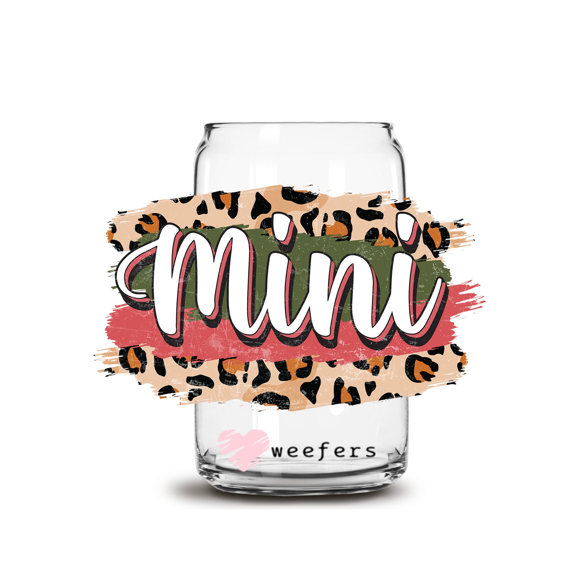 Mini Western Cheetah 16oz Libbey Glass Can UV DTF or Sublimation Cup Wrap - Decal Transfer - Weefers