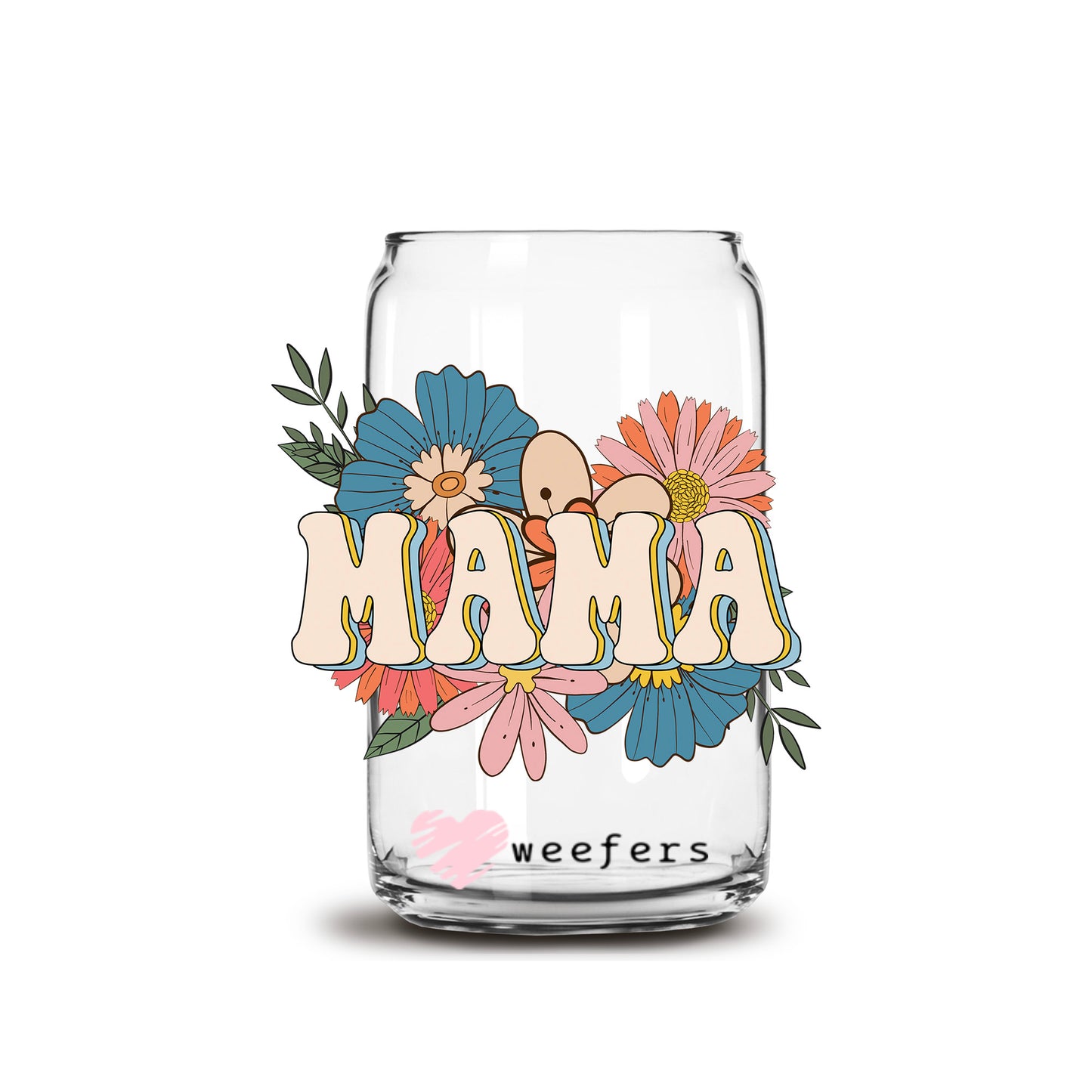 Mama Boho Blues 16oz Libbey Glass Can UV DTF or Sublimation Cup Wrap - Decal Transfer - Weefers