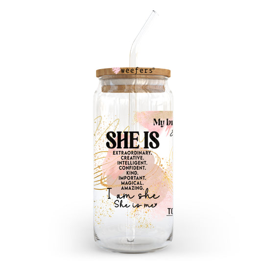 She Is 20oz Libbey Glass Can, 34oz Hip Sip, 40oz Tumbler UV DTF or Sublimation Decal Transfer Weefers