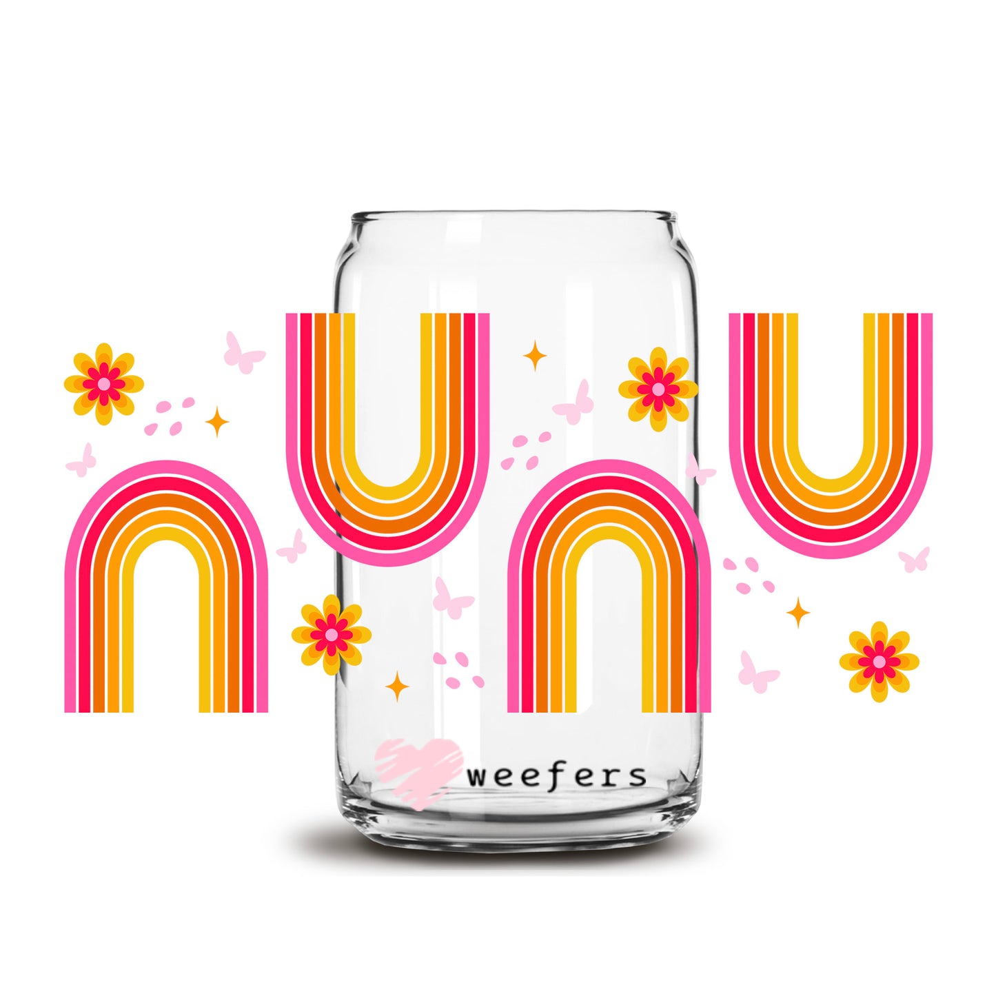 Retro Pink and Orange Rainbows 16oz Libbey Glass Can UV DTF or Sublimation Cup Wrap - Decal Transfer - Weefers