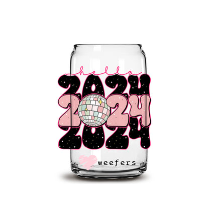 Hello 2024 New Years  16oz Libbey Glass Can UV DTF or Sublimation Wrap - Decal - Weefers