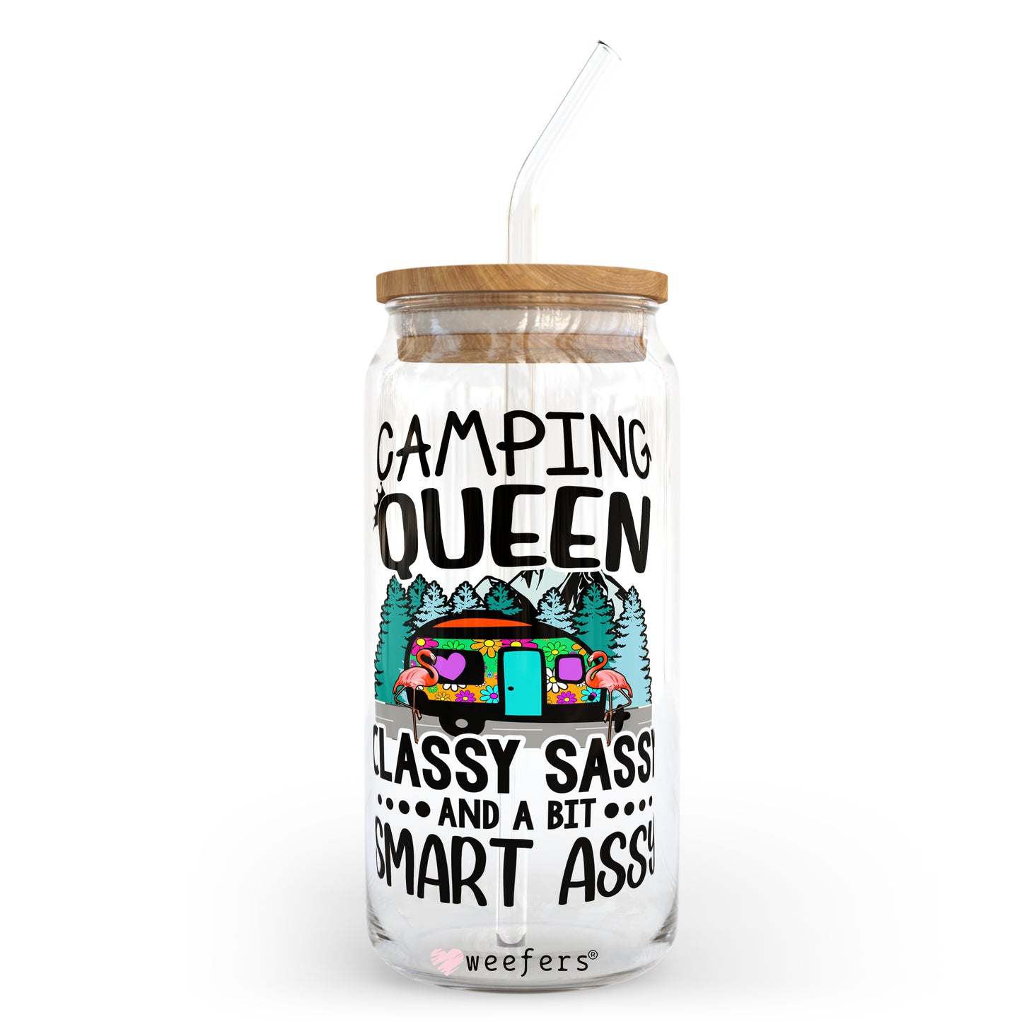 Camping Queen 20oz Libbey Glass Can, 34oz Hip Sip, 40oz Tumbler UV DTF or Sublimation Decal Transfer - Weefers