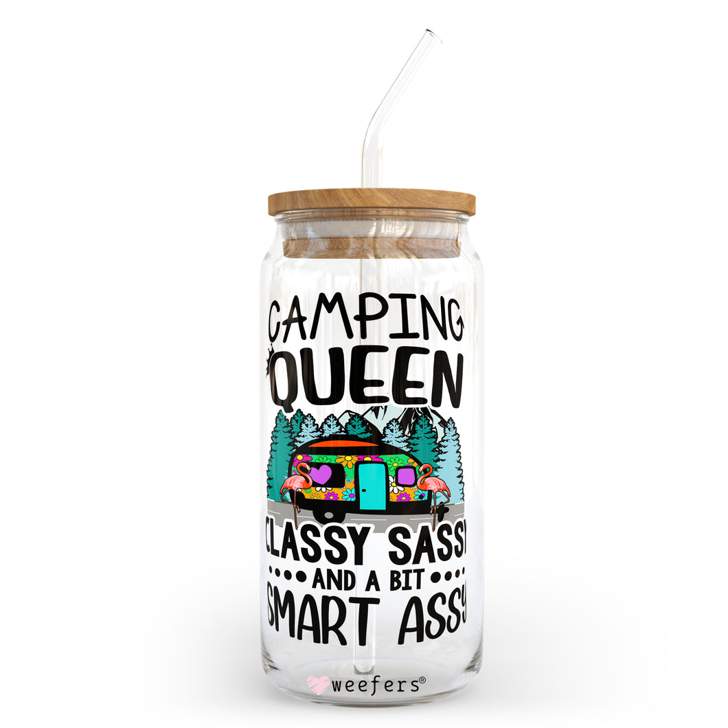 Camping Queen 20oz Libbey Glass Can, 34oz Hip Sip, 40oz Tumbler UVDTF or Sublimation Decal Transfer