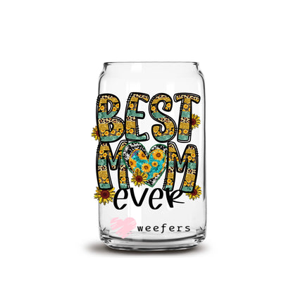 Best Mom Ever Sunflowers 16oz Libbey Glass Can UV DTF or Sublimation Cup Wrap - Decal Transfer - Weefers