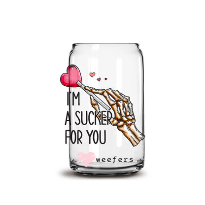 I'm a Sucker for You Valentine's Day 16oz Libbey Glass Can UV DTF or Sublimation Cup Wrap - Decal Transfer - Weefers