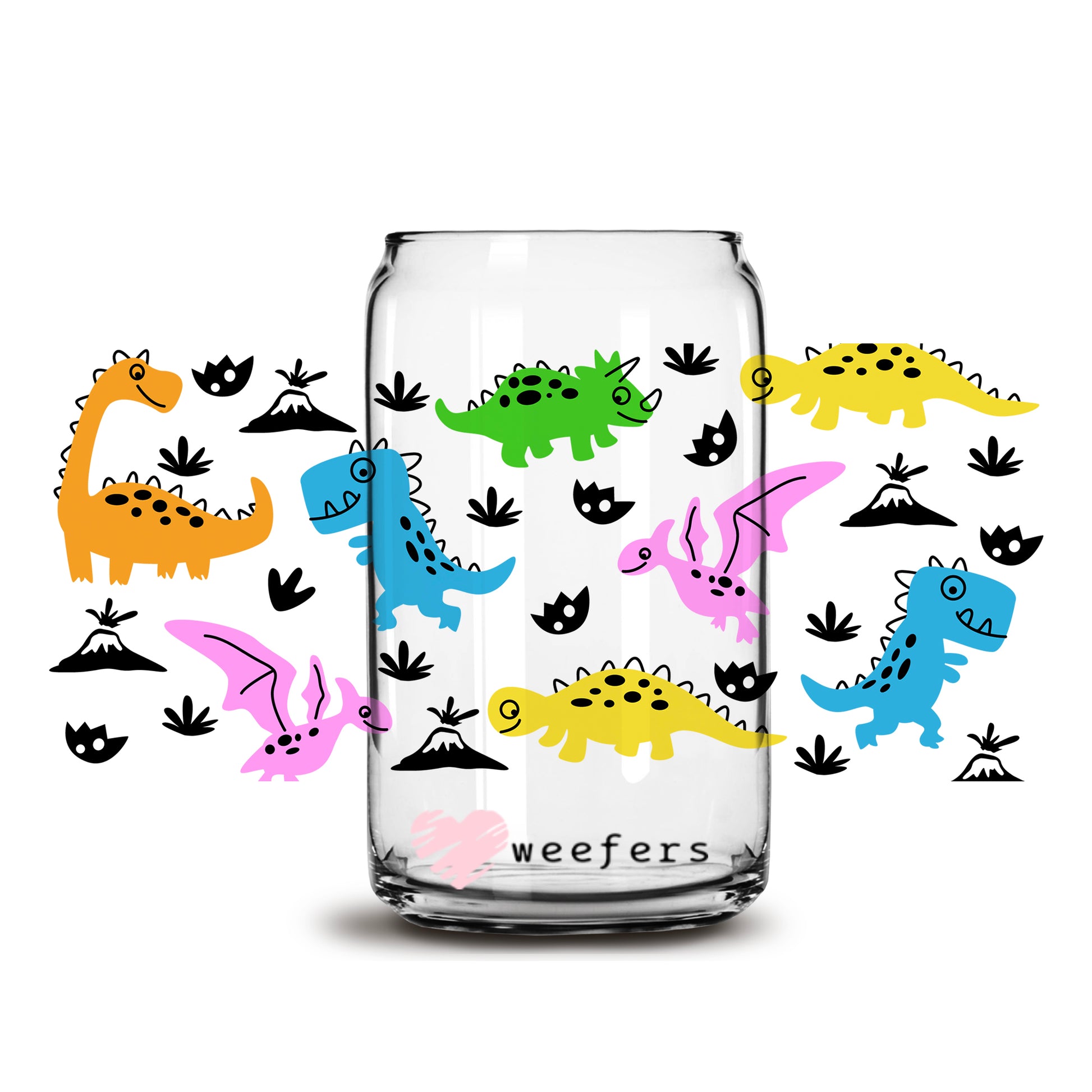 Playful Dinosaurs 16oz Libbey Glass Can UV DTF or Sublimation Wrap - Decal - Weefers