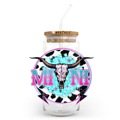 Blue Mini Cow Skull 20oz Libbey Glass Can UV DTF or Sublimation Wrap - Decal Transfer - Weefers