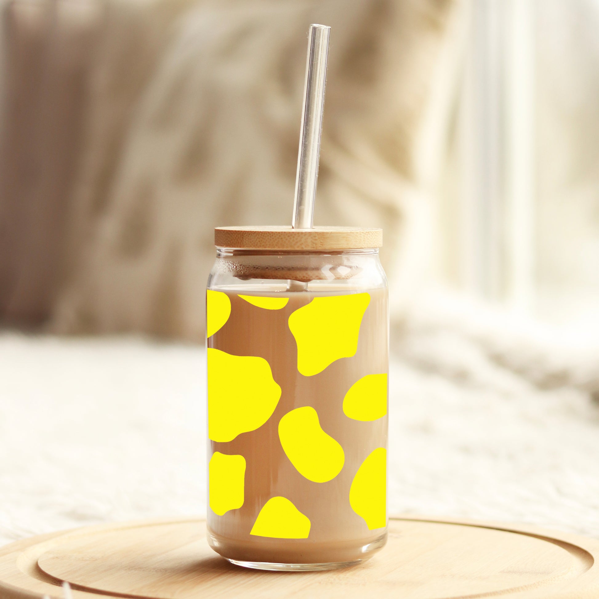 Yellow Cow Print 16oz Libbey Glass Can UV DTF or Sublimation Wrap - Decal - Weefers